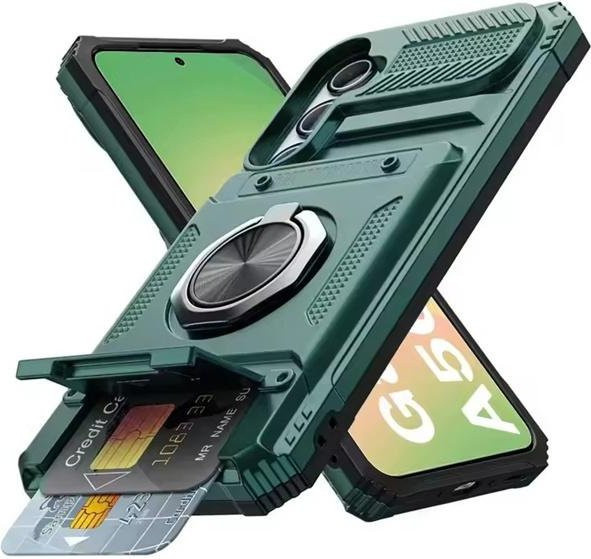 Stoßfeste Samsung Galaxy Handyhülle mit magnetischem rotierendem Ring-Ständer und Brieftaschenfunktion in Grün für Samsung Galaxy A56 A16 A36 A55 A35 A15 A14 5G A26 - Bild 1