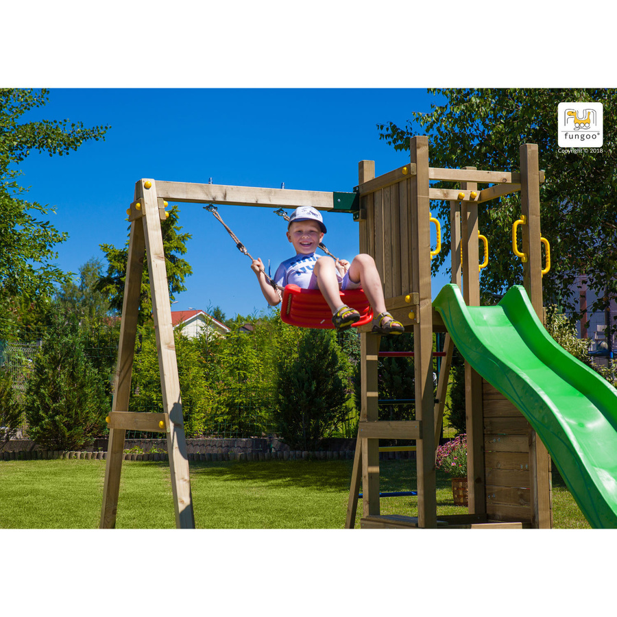 Fungoo Spielturm Funny 3 in Natur mit Schaukel, Rutsche, Sandkasten und Kletterwand - Bild 3