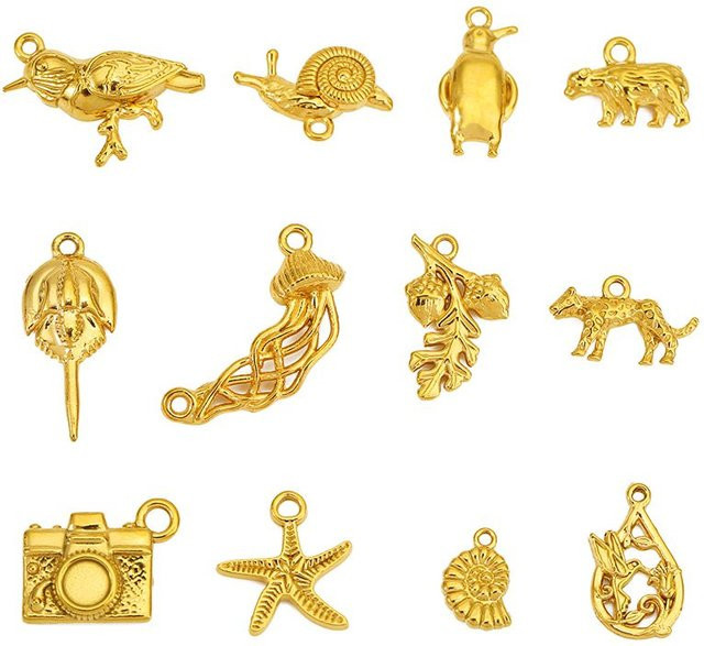 Semorilry Anhänger, Edelstahl, Gold, Kamera Leopard Qualle Pinguin Conch Seestern, Unisex - Bild 1