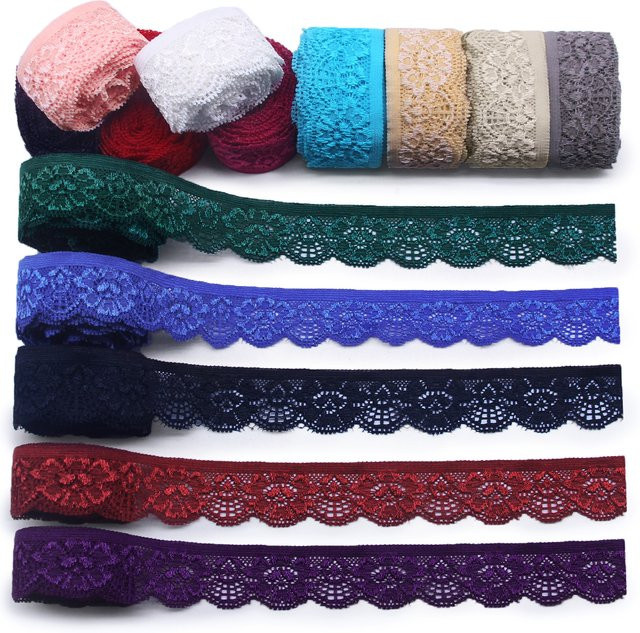St.Lucas Elastisches Spitzenband mit Blumenmuster, Breite: 2,5 cm, 5 Yards, Grau und Mehrfarbig - Bild 1
