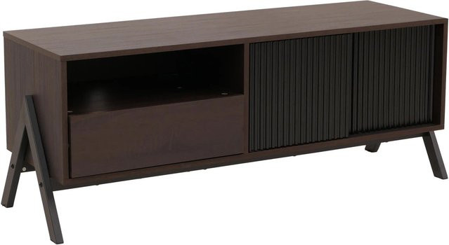 MCW TV-Rack MCW-O40 Lowboard in Walnuss-Optik mit Schiebetür und Staufächern aus MDF und Metall, H: 49 cm, B: 120 cm, T: 40 cm - Bild 1