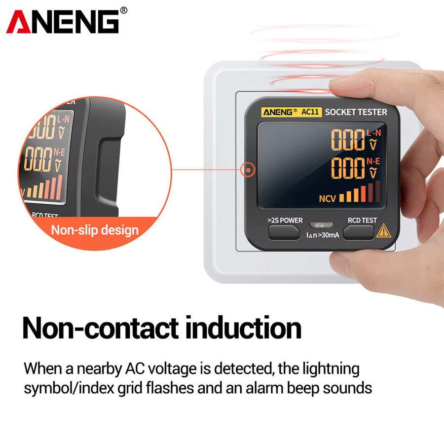 ANENG AC10/AC11 Digitaler Steckdosendetektor zur Prüfung von Polarität und Phase für US/EU/UK Stecker - Bild 2