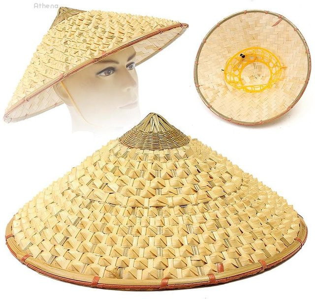 Peigu Asiatischer Sonnenhut aus Bambus und Palmblatt in Beige für Erwachsene - Bild 1