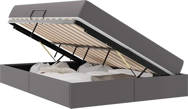 vidaXL Stauraumbett mit Matratze in Grau aus Kunstleder mit Lift-up-Funktion, B/T: 140 x 190 cm - Bild 1