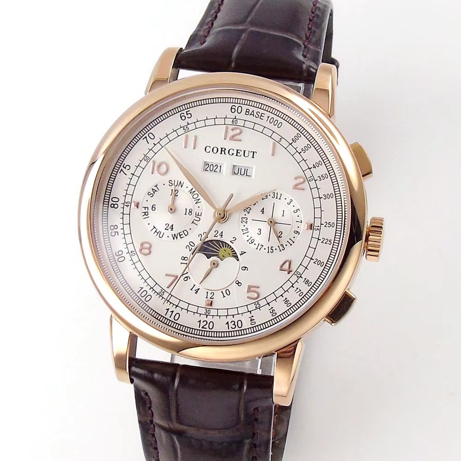 Corgeut Armbanduhr, Automatik, Edelstahl, Gold, Leder, 42 mm, Herren - Bild 2
