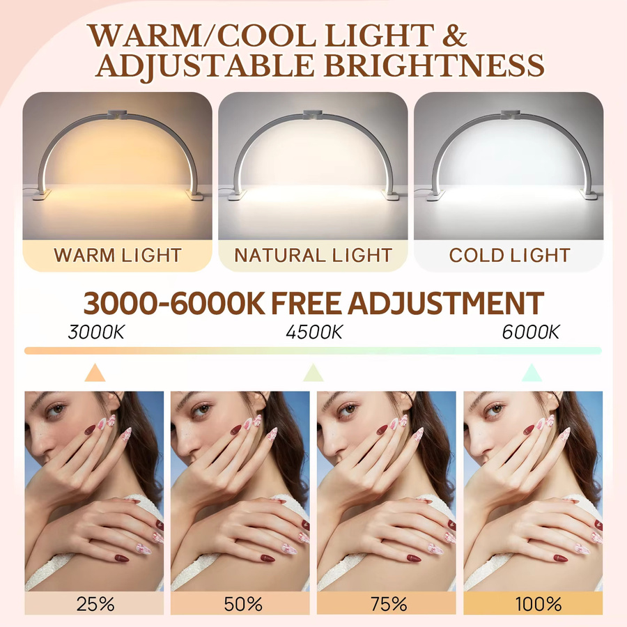 DianaBeauty Halbmond LED Nagel Tisch Lampe in Pink, faltbare Crescent Maniküre Desktop Beleuchtung für Wimpern und Beauty Salon, 3000-6000K - Bild 2