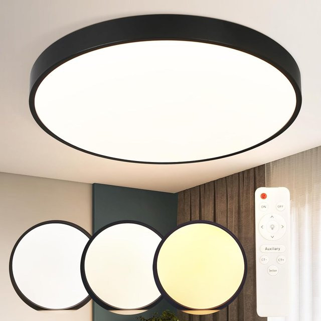 Cliheet 30W runde LED-Deckenleuchte in Weiß, dimmbar mit Fernbedienung, IP44 für Badezimmer, Küche, Wohnzimmer, Schlafzimmer und Flur - Bild 1
