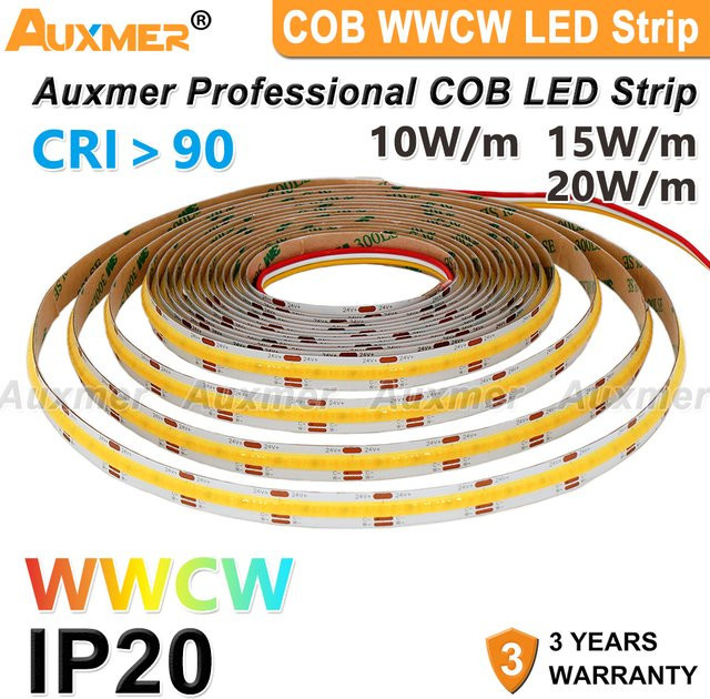 Auxmer COB LED-Lichtleiste mit 120 LEDs/m, CCT, CRI90, IP20, Farbe: Weiß - Bild 1