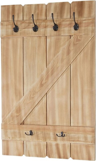 BERLINLODGE Wandgarderobe aus massiver Kiefer in Braun mit 6 Haken im Landhausstil, B/H/T: 91 x 60 x 10 cm - Bild 1