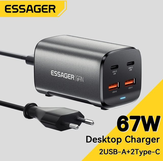 Essager 67W GaN Desktop-Schnellladegerät mit USB-C und PD Schnellladung für MacBook, Samsung, iPhone und Laptop - Bild 1