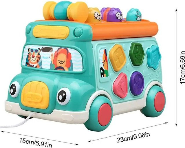 Linyi toy car Musikalisch Bus Spielzeug, mit geometrischem Baustein Set, blau - Bild 1