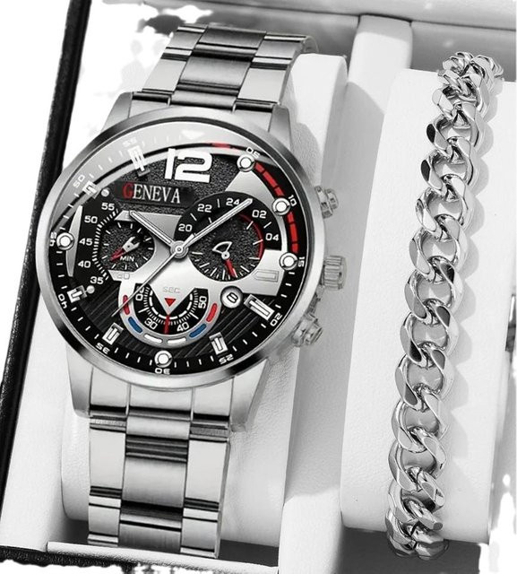 TVK Armbanduhr und Armband, Quarz, Edelstahl, Schwarz, Herren - Bild 1