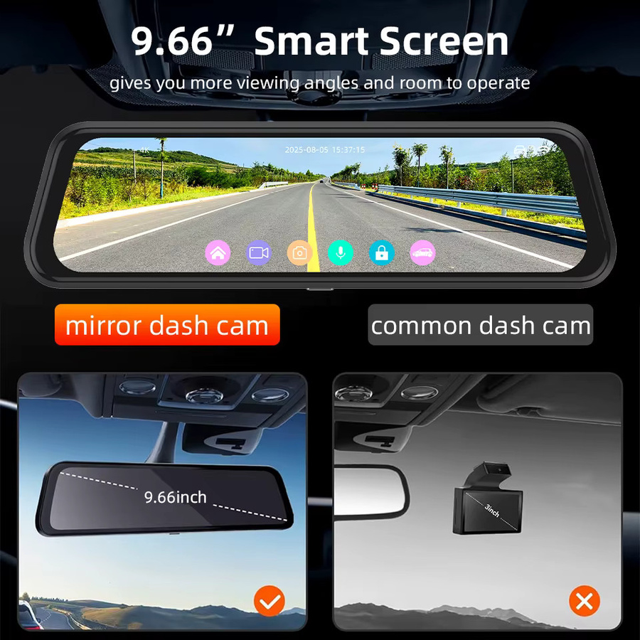 E-ACE 4K WIFI GPS Spiegelkamera für dein Auto mit Touchscreen-Videorekorder und optionaler 2.5K Rückkamera als DVR Black Box in Schwarz - Bild 3