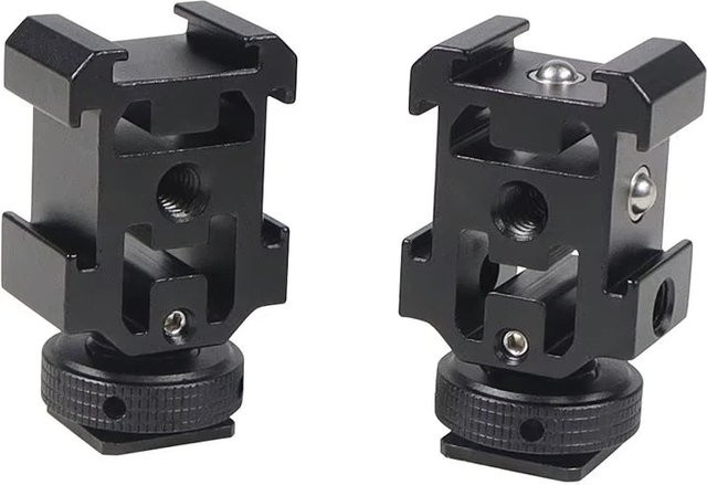 Triple Cold Shoe Mount Adapter mit 1/4 Zoll Schraube in Schwarz für Nikon Canon Sony DSLR Cage Rig und DJI MIC 2 Halterung - Bild 1