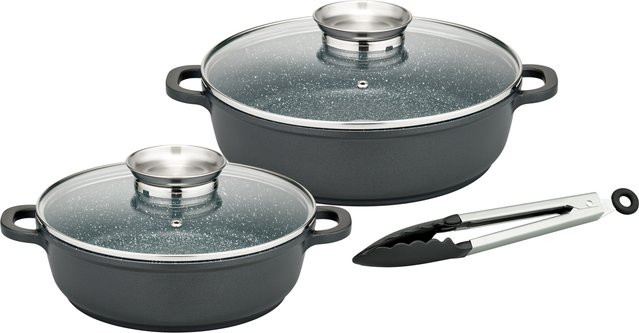 GSW Gourmet Granit Servierpfannen-Set 5-tlg. aus Aluminium in Grau mit Antihaftbeschichtung und Aromadeckeln - Bild 1