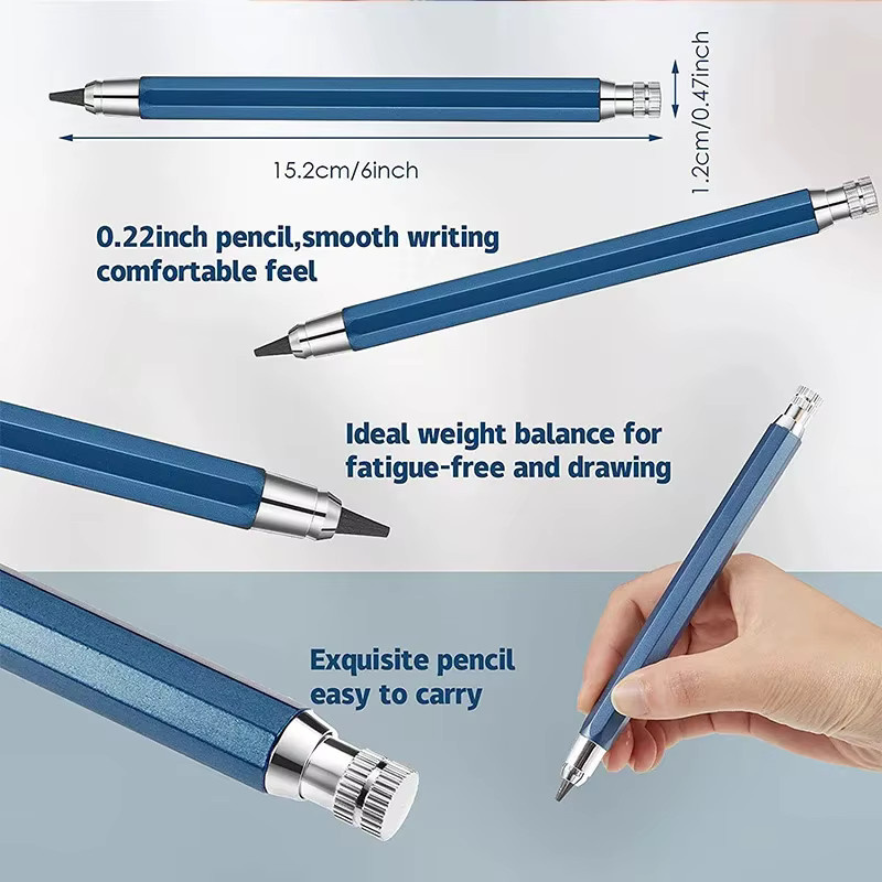 MROOFUL Metall-Zeichenstift Set in Schwarz mit 5,6 mm Graphitminen (2B, 4B, 6B, 8B) für professionelle Kunstskizzen - Bild 3
