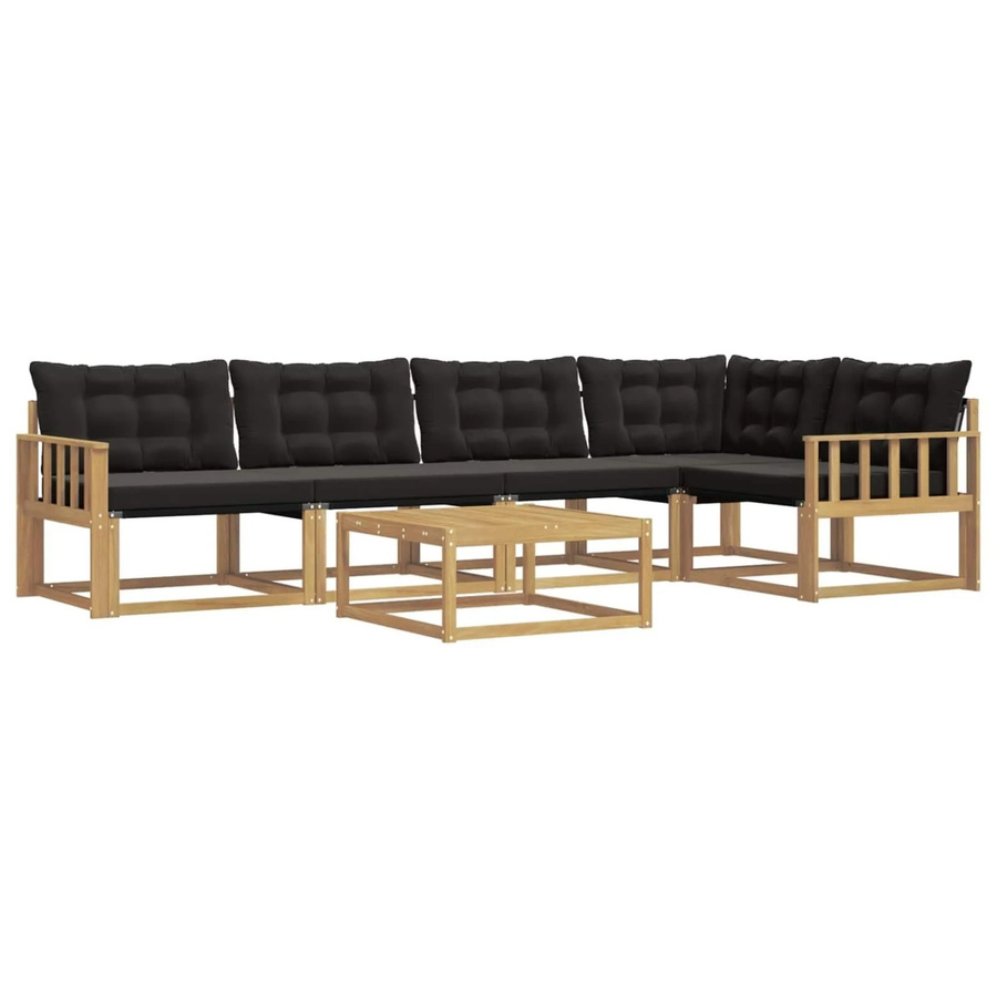 vidaXL Outdoor-Sofagarnitur aus Akazienholz mit Textilene-Bezug und Kissen, 6-teiliges L-Shape Set in Schwarz und Weiß, B/T/H: 79 x 79 x 37 cm - Bild 2