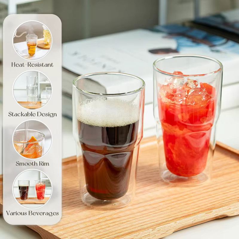 KEMORELA Doppelwandige Glasbecher aus Borosilikatglas, 2er Set, transparent, 473 ml - Bild 2