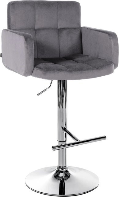 DELUKE Barhocker SUTUN Barstuhl aus Samt in Dunkelgrau mit Silbernen Elementen, drehbar und mit Lehne, B/T/H: 60 x 56 x 93 cm - Bild 1