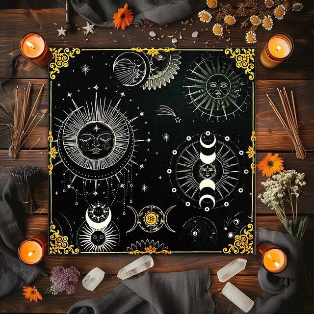 VIKAMA Tischdecke mit Sonne und Mond Kunstmuster für Bohemian Dekoration und Meditation - Bild 1