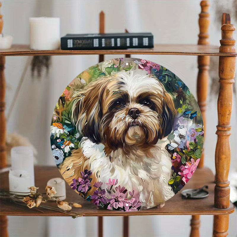 Rundes Aluminium-Wandschild mit Shih Tzu Hund Motiv von Potdemiel, Mehrfarbig, Durchmesser: 20,3 cm - Bild 3