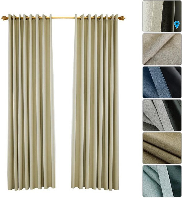 Koogeelife Verdunkelungsvorhänge Set aus 2 Stoffbahnen in Beige, isolierte und UV-beständige Raumvorhänge für Schlafzimmer und Wohnzimmer - Bild 1