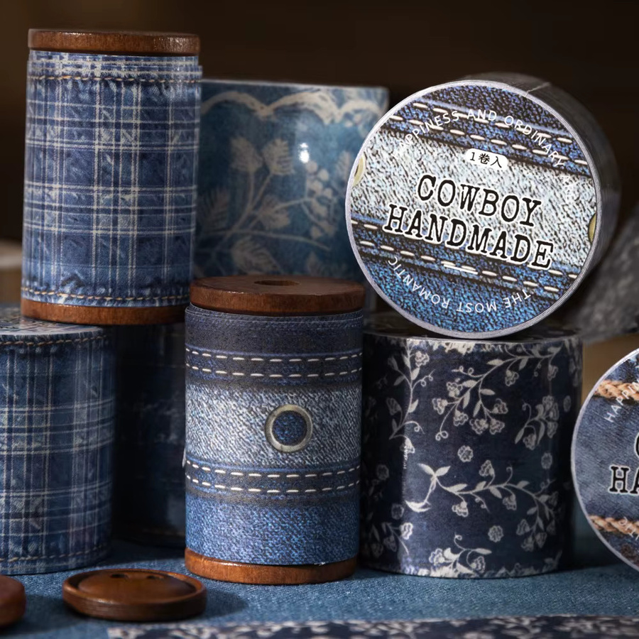 Washi Tape im Faux Denim Design in Blau, 200 cm Rolle für Scrapbooking und DIY Dekoration - Bild 2