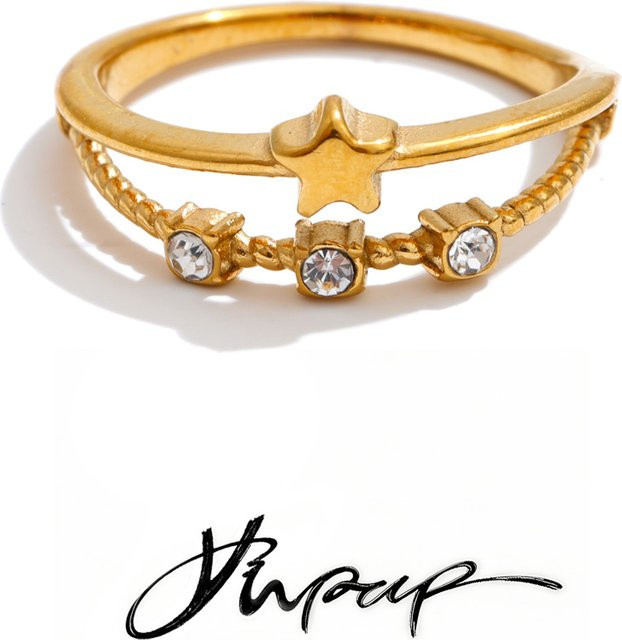 Yhpup Ring Edelstahl, Stern, Zirkonia, Gold, Unisex - Bild 1
