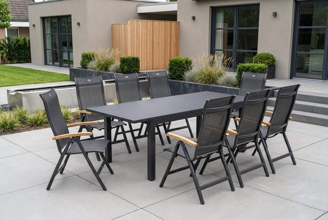 Hartman Alice Garten-Essgruppe aus Aluminium und Sicherheitsglas in Anthrazit mit 8 Klappstühlen und ausziehbarer Tischplatte, B/T/H: 180 x 100 cm bis 240 x 100 cm - Bild 1