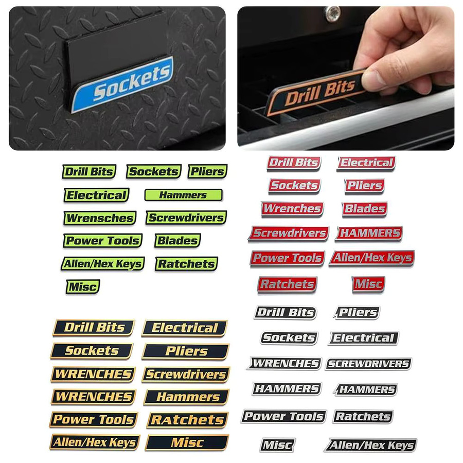 12er Set magnetische Werkzeugkasten-Etiketten aus Metall in Schwarz zur schnellen Identifizierung - Bild 4