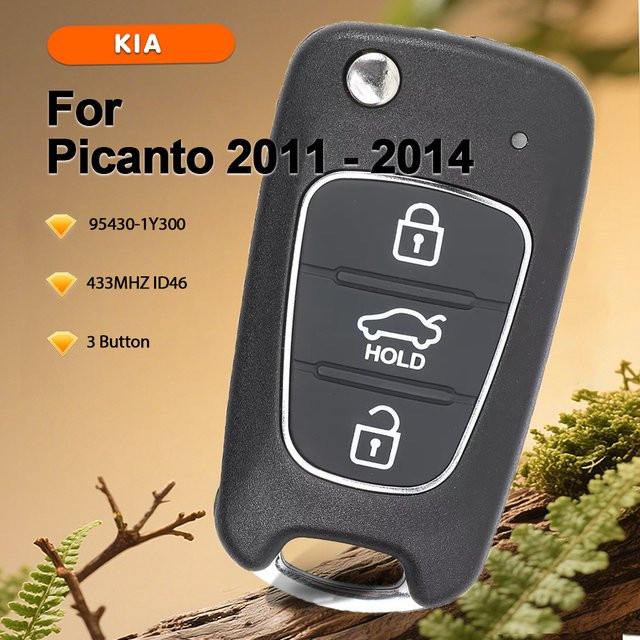 KEYECU Flip-Fernbedienungs-Schlüsselanhänger 95430-1Y300 in Schwarz, 3 Tasten, 433 MHz, ID46-Chip für Kia Picanto 2011 2012 2013 2014 - Bild 1