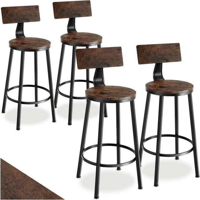 tectake Set Barhocker Poole mit Rückenlehne im Industrial Style aus Holz und Stahl, Farbe Braun, B/T/H: 54 x 54 x 101,5 cm - Bild 1