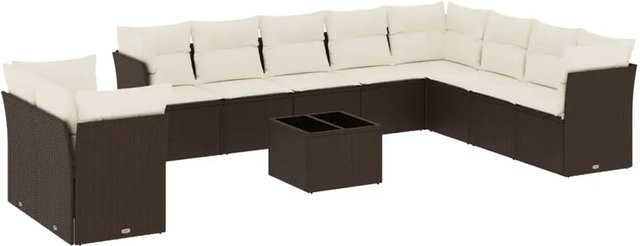 vidaXL 11-teilige Garten-Sofagarnitur in L-Form aus Polyrattan mit Kissen in Braun - Bild 1