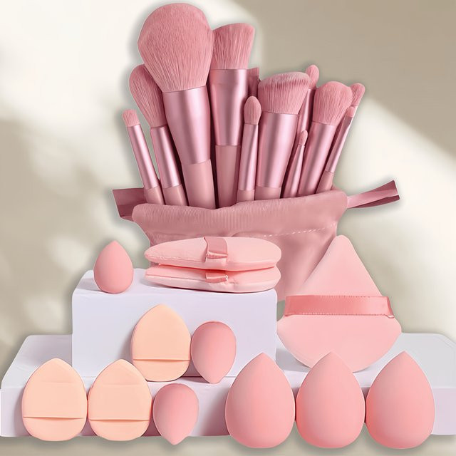25-teiliges Make-up-Pinsel- und Schwamm-Set mit Tasche, Vegan - Bild 1