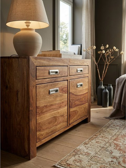 Sideboard MUMBAI von KADIMA DESIGN aus Massivholz in Braun im Landhausstil mit einer Breite von 90 cm - Bild 1