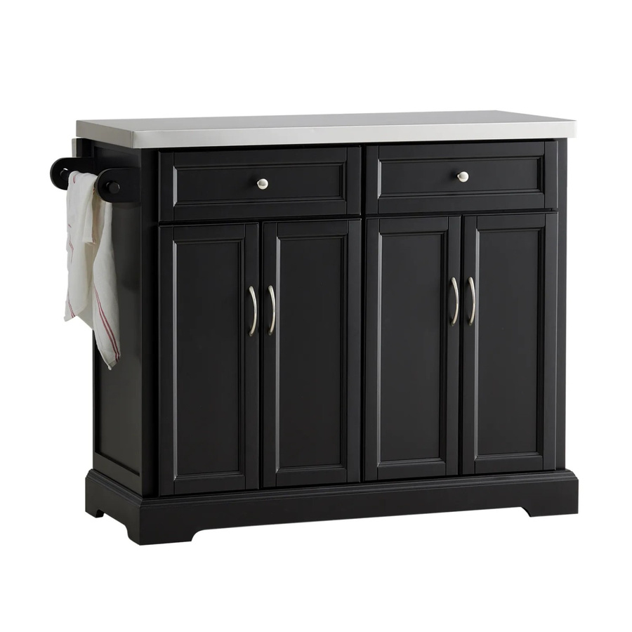 SoBuy Kücheninsel Küchenwagen mit Edelstahltop in Schwarz FKW71-SCH, B/T/H: 92 x 55,7 x 46 cm - Bild 2