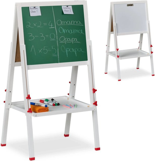 Relaxdays Kinderstandtafel Whiteboard aus Kiefernholz und MDF, Magnetisch, Weiß und Grün, Höhe: 135 cm, Breite: 55 cm, Tiefe: 52 cm - Bild 1
