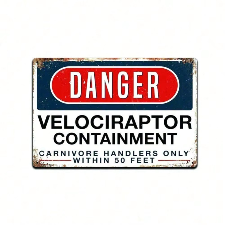 Jurassic Park Velociraptor Gefahrsschild Wanddekoration aus Metall im Vintage-Design von CIFBUY, Mehrfarbig, Rechteckig - Bild 2