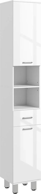 kleankin Badezimmerschrank modern in Weiß mit Türen und Regalfächern, B/T/H: 30 x 30 x 180 cm - Bild 1