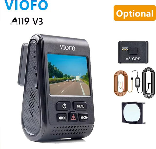 VIOFO A119 V3 Dash-Cam mit 2K Quad HD Auflösung, Parkmodus, G-Sensor und Super Night Vision in Schwarz mit optionalem GPS - Bild 1