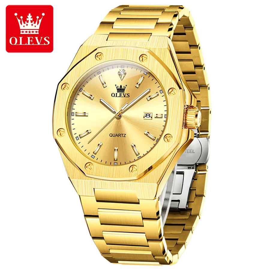 OLEVS Armbanduhr, Gold, Eckig, Quarz, Edelstahl, Herren - Bild 5