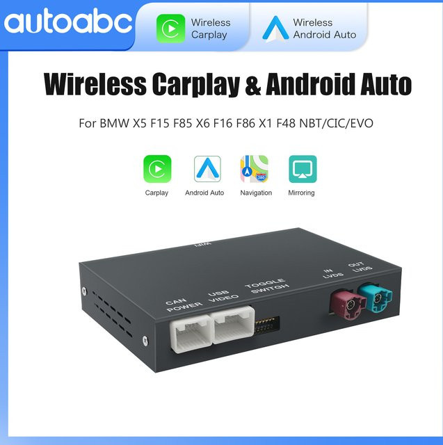 AUTOABC Drahtloses CarPlay und Android Auto Interface für BMW X6 E71 X5 E70 F15 EVO BNT CIC-System mit AirPlay und Rückfahrkamerafunktion in Schwarz - Bild 1