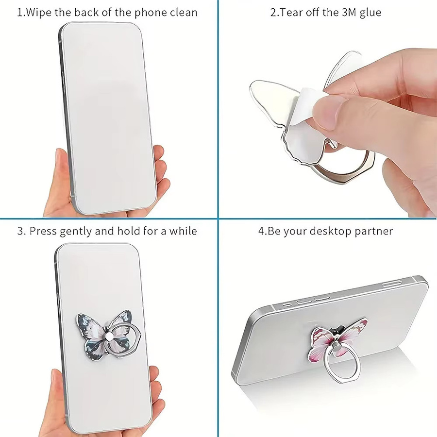 WSSHE Smartphone Fingerringhalter mit Cartoon-Schmetterling in Lila für iPhone 16 15 und andere Modelle - Bild 4