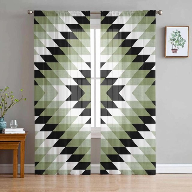 Yiran Furniture Transparentes Voile-Vorhang in Salbeigrün, Marmoriertes Organza-Dekorationsvorhang mit Rod Pocket, Breite: 135 cm, Höhe: 160 cm - Bild 1