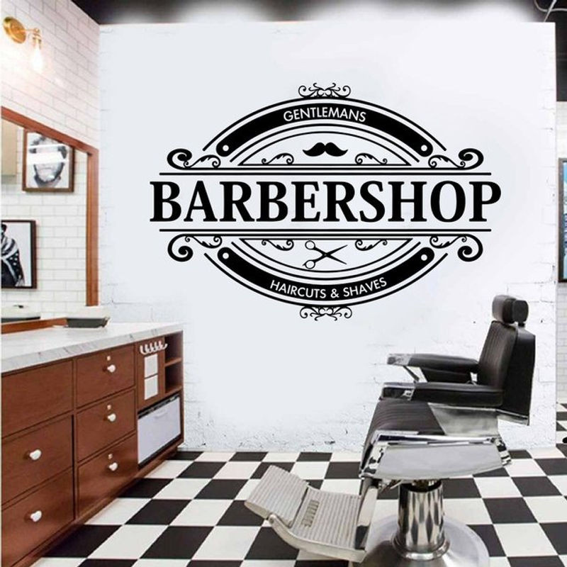 Duruibom Wandtattoo Barbershop Vintage Design für Friseure und Herrenhöhlen in Gelb und Schwarz - Bild 1