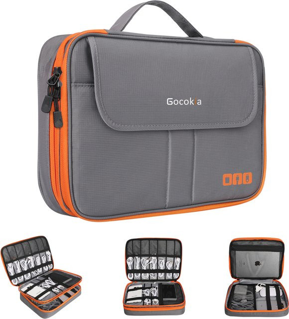 Acoki Reise-Organizer für elektronisches Zubehör, wasserdichte Aufbewahrungstasche für 11,6 Zoll Laptops und Tablets, Kabel-Organizer in Schwarz und Grau - Bild 1