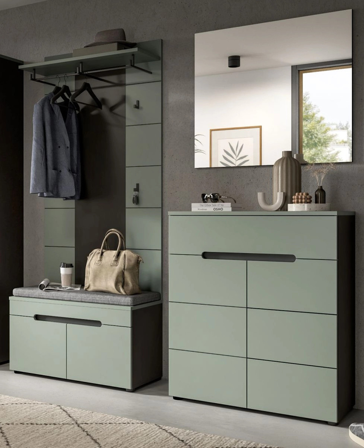 Inn.Furn Garderoben-Set Cooper 4-teilig in Salbei und Grau mit Spiegel, Bank und Schuhschrank, Höhe: 175 cm - Bild 2