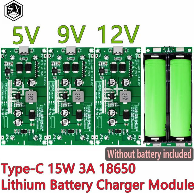 Typ-C 15W 3A 18650 Lithium-Batterie Ladegerät Modul DC-DC Step Up Booster für schnelle Ladung und UPS Netzteil Konverter 5V 9V 12V in Grün - Bild 1