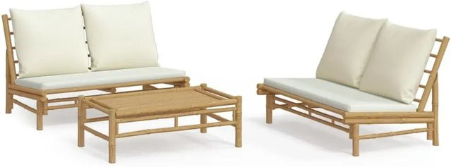 vidaXL 3-teiliges Garten-Lounge-Set aus Bambus mit Kissen in Creme und Beige - Bild 1