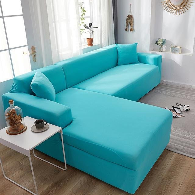 Elastischer Ecksofa-Bezug aus Spandex für L-förmige Sofas, Sue--11, Himmelblau, Breite: 145-185 cm - Bild 1